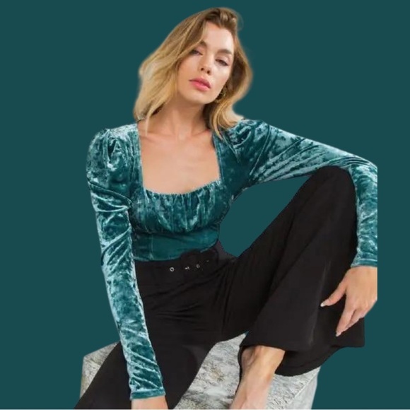 Flying Tomato Teal Crushed Velvet Top - Picture 3 of 8